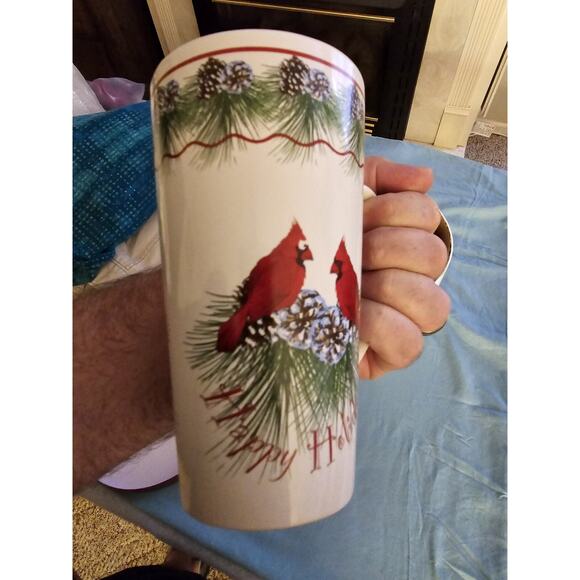 4 Holiday Glasses In Hatbox Christmas Cardinals Trees Holly - Picture 12 of 14